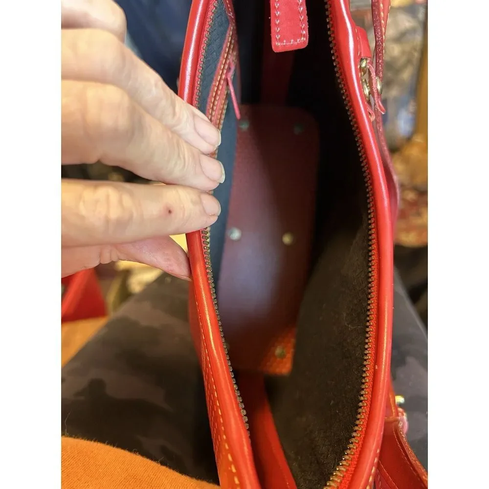 Dooney and Bourke Vintage ZipTop Red Leather Hobo Bag Gold Hardware FootedBottom